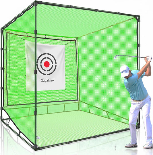 Golf Cage Net with Steel Frame and Target: 10X10X10FT Heavy Duty Practice Net for Backyard Driving & Indoor Driving Range Outdoor Training