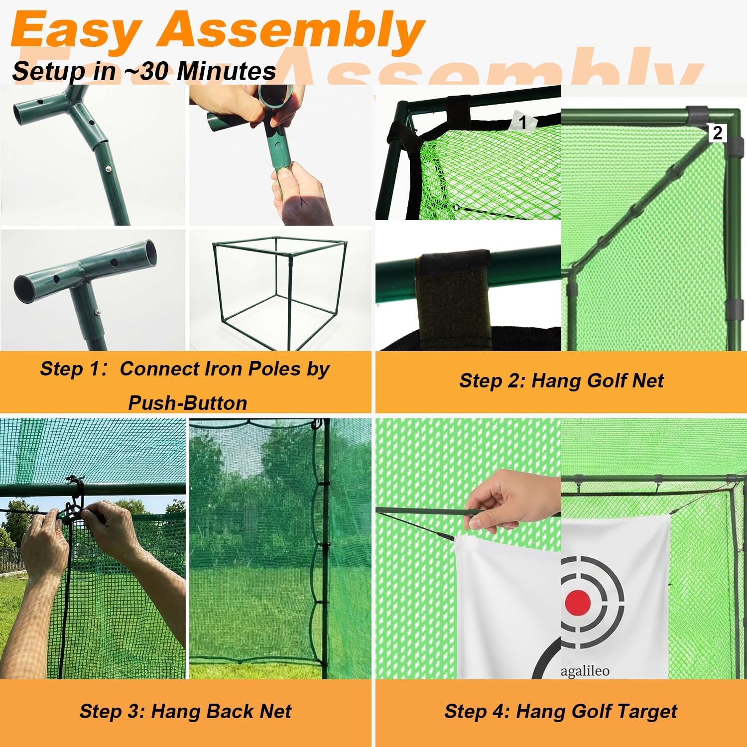 Golf Cage Net with Steel Frame and Target: 10X10X10FT Heavy Duty Practice Net for Backyard Driving & Indoor Driving Range Outdoor Training