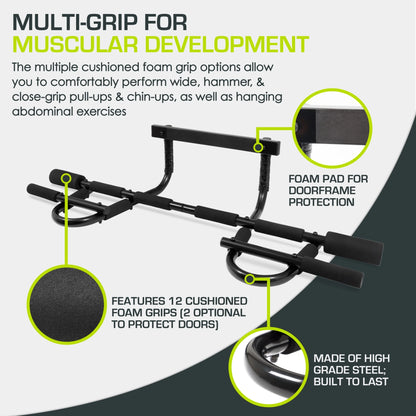 12 Grip Door Pull up Bar, Multi Grip Pull up Bar, Doorway Workout Bar Dorm Room Workout Equipment
