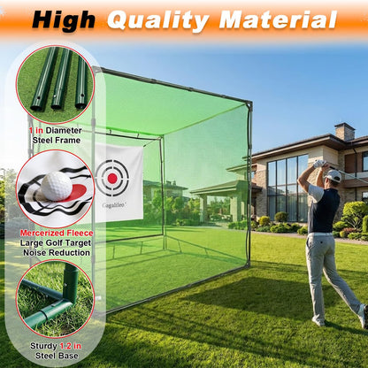 Golf Cage Net with Steel Frame and Target: 10X10X10FT Heavy Duty Practice Net for Backyard Driving & Indoor Driving Range Outdoor Training
